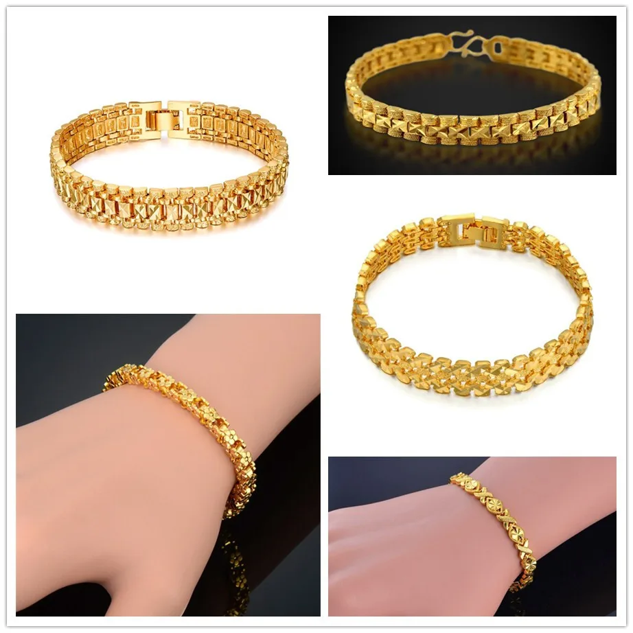 Men 5/10MM Golden Hip Hop Jewelry Gold Color Thick Heavy Copper Material Women Curb Link Chain Bracelet