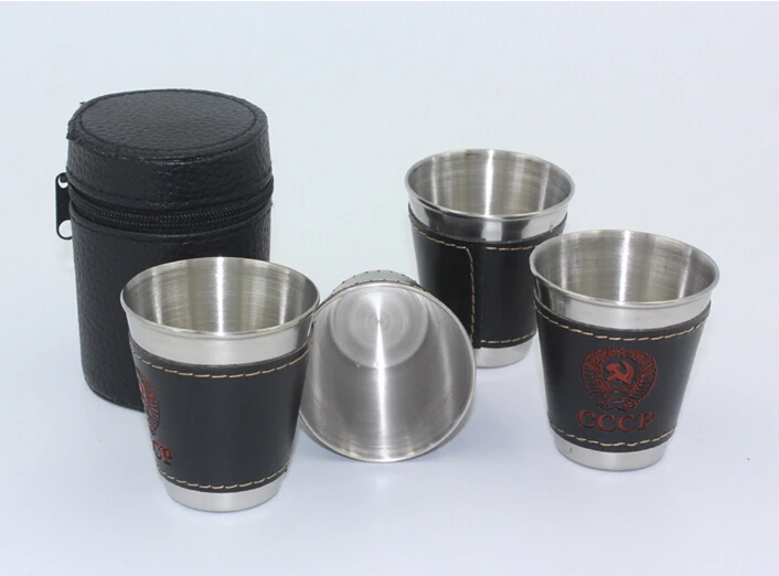 4pcs/lot New hot selling 4 Pieces 70ml Cups Set 304 Stainless Steel Cups Wine Beer Whiskey Mugs Outdoor Travel Wine Mugs A1825