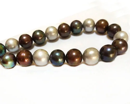 16 inches 11-12mm AA Multicolor Round Freshwater Pearls Loose Strand