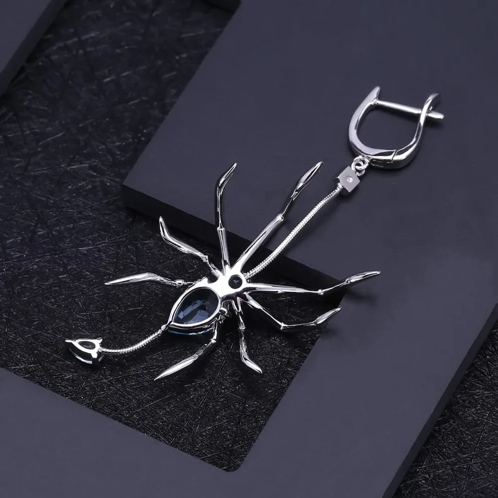 GEM\'S BALLET Natural Sky Blue Topaz Spider Earrings 925 Sterling Sliver Vintage Gothic Punk Drop Earrings For Women Fine Jewelry