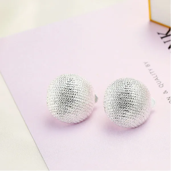 COWNINE Geometric Round Clip Earrings No Ear Hole Metal Water Ripple Rounds Earrings Without Piercing Women Minimalist Jewelry