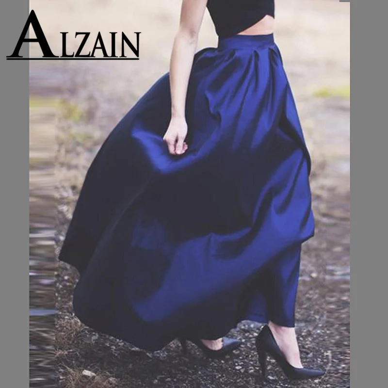 

New Fashion Women High Waist Pleated A Line Black Solid Color Long Skirt Front Slit Belted Maxi Skirt Falda Pleat Elegant Skirts