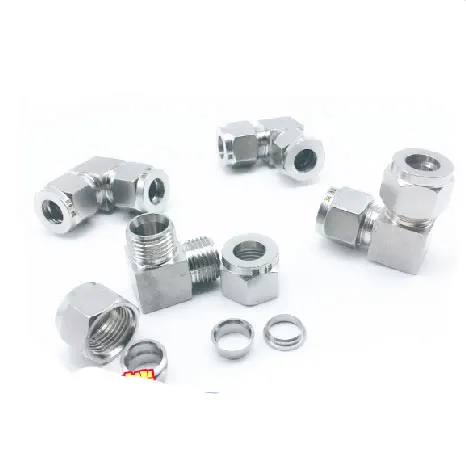 1Pc SS304 Dupla Ponteira de aço Inoxidável OD 3 4 6 8 10 12 14 16mm 1/8 1/4 3/8 1/2 3/4 "Cotovelo Tubo De Compressão Conector Fittings