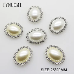 Hot 10pcs / lot25 * 20MM Oval Pearl Rhinestone Button Hand-Stitched Buttons DIY Clothing Wedding Decoration Embellishment Buckle