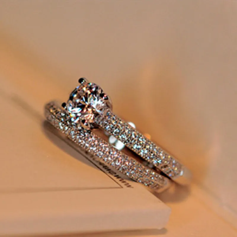 CC Jewelry Double Rings For Women Classic Stackable Bridal Sets Wedding Engagement Ring Fashion Anillo CC634