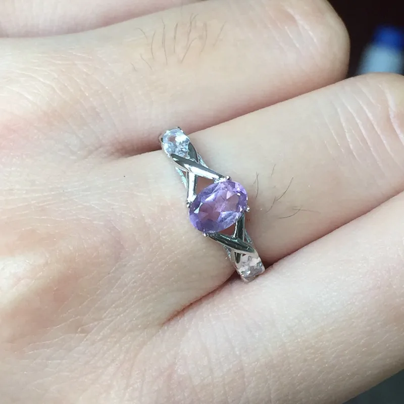 KJJEAXCMY Fine jewelry Natural purple crystal ring wholesale factory 925 pure silver processing