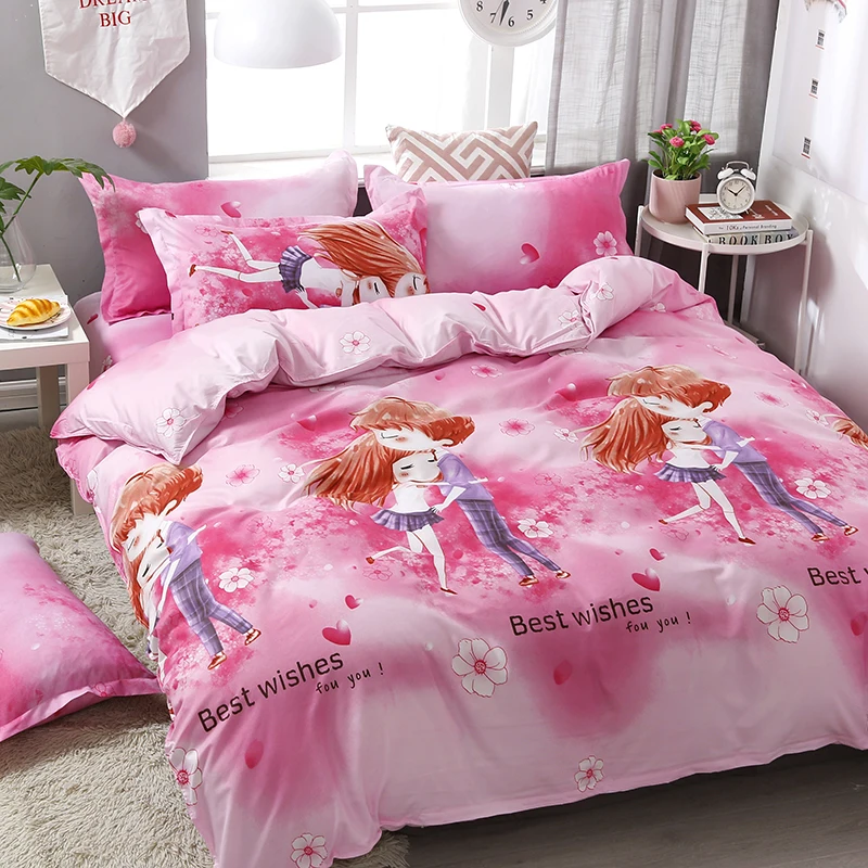 

4pcs/set Girl's Pink World Cartoon Printing Comfortable Bedding Set Bed Linings Duvet Cover Bed Sheet Pillowcases