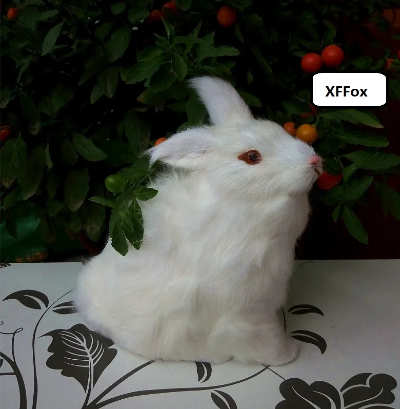 Cute Small Rabbit Model 20cm Real Life Squatting Design Plastic with Furs Gift Idea for Home Decor And Collectibles
