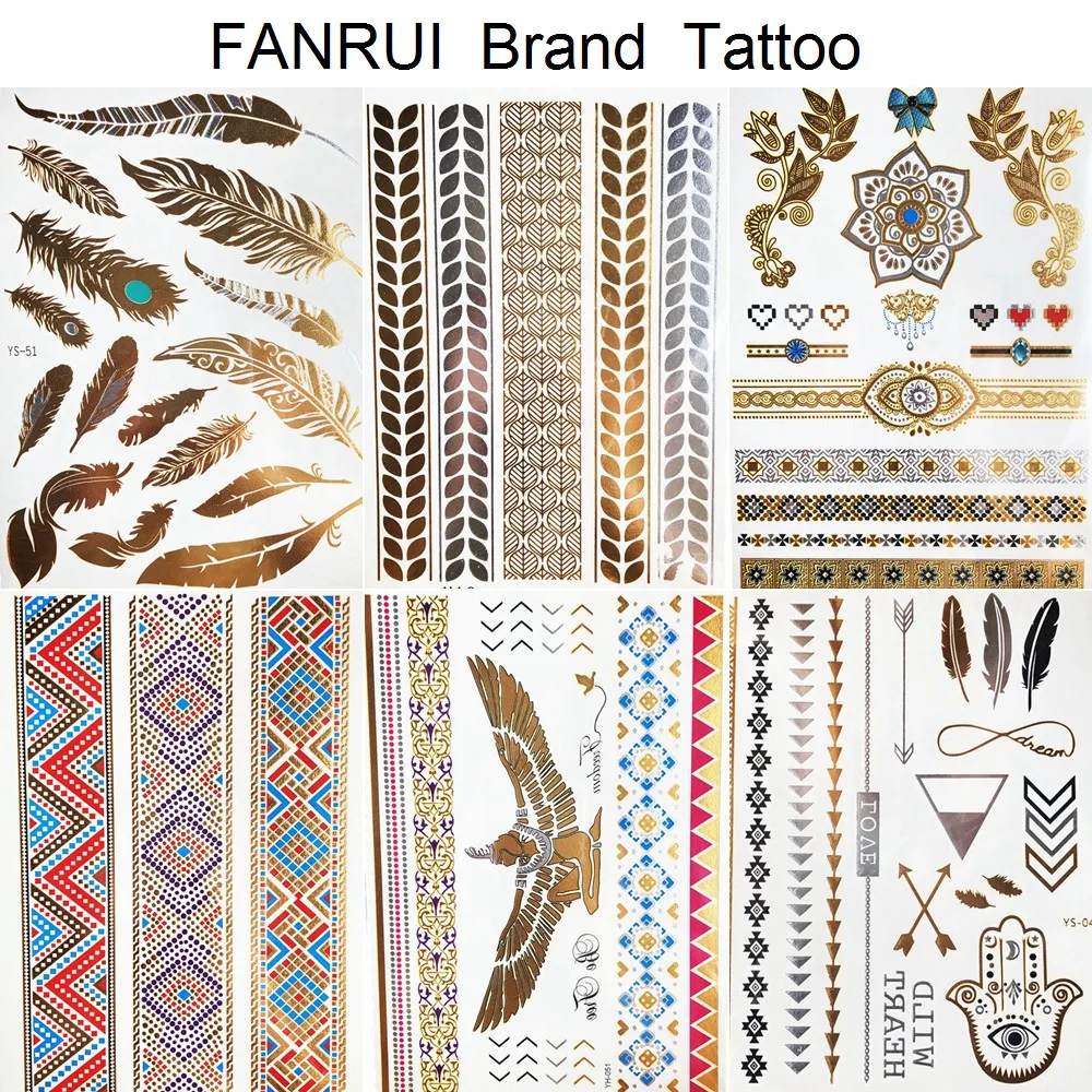 Summer Gold Metallic Temporary Tattoo Stickers Angle Eagle Bracelet Girls Waterproof Tattoo Women Arm Legs Flash Tatoos Chains