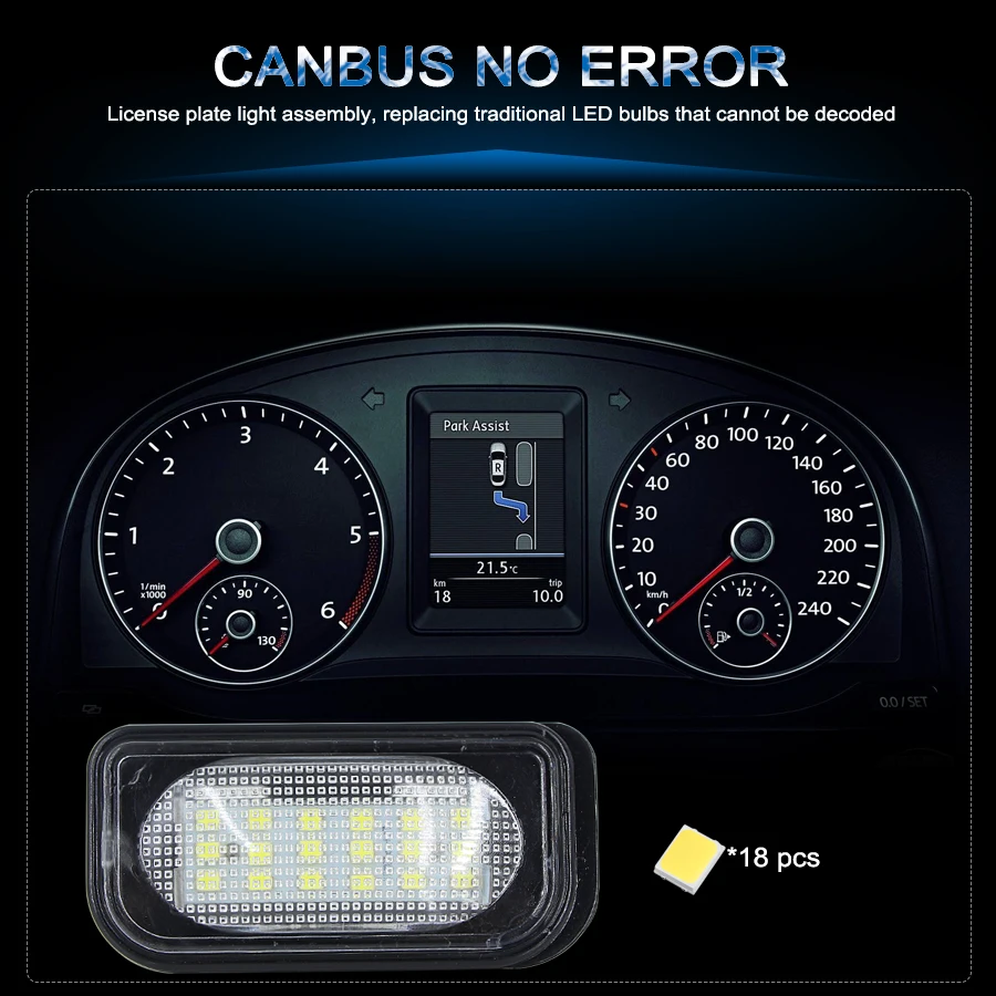 2Pcs CanBus Error Free License Plate LED Light For Mercedes-Benz W203 5D 4D Door Number lamp white 12V