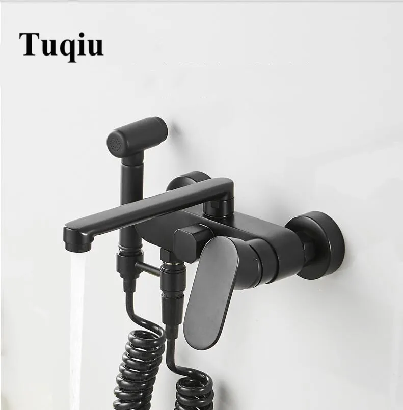 New Black Water Taps Brass Mixer Faucet Kitchen Sink Faucet Single Lever Kitchen Water Mixer Wall Mounted 360 Rotate Crane