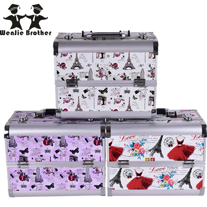 wenjie brother professional Aluminium towerMakeupBox MakeupCase BeautyCaseCosmetic Bag Multi Tiers Lockable Jewelry Box for gift