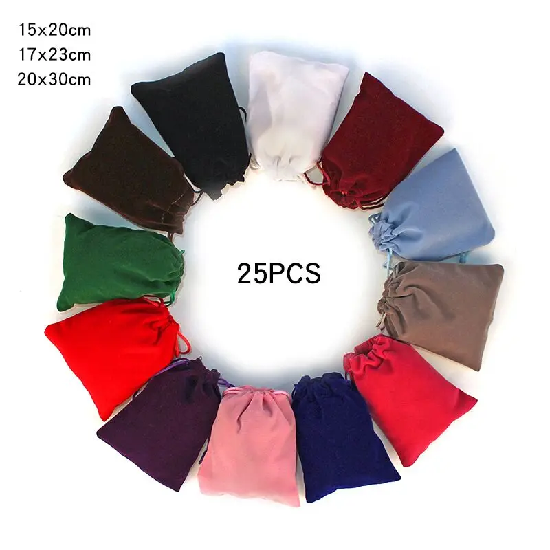 2018 New 25Pcs 15x20cm 17x23cm 20x30cm Velvet Drawstring Pouch Jewelry Packing Wedding Party Gift Bag