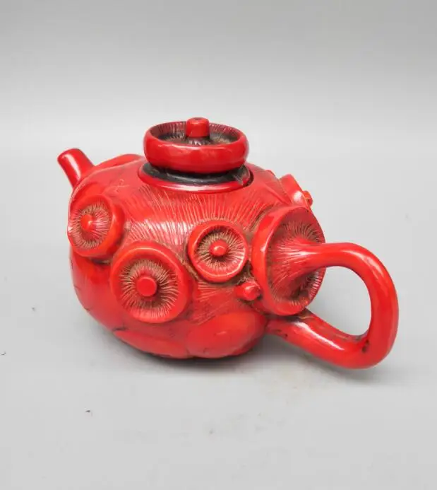 China collectible imitation Resin pure hand-carved mushroom teapot crafts statue