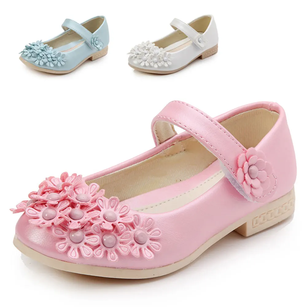 Girls shoes Floral Shoes Princess Shoes For Girl Kids Children Fashion PU Sneakers With Flowers White Blue Pink