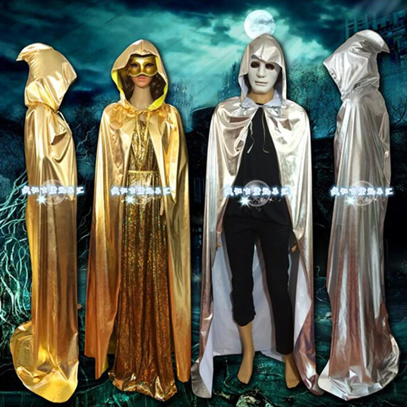 party supplies rave Halloween Cloaks Cosplay Costume Cape Gold and Silver Sorcerer Vampire of Death party decorations adult rave