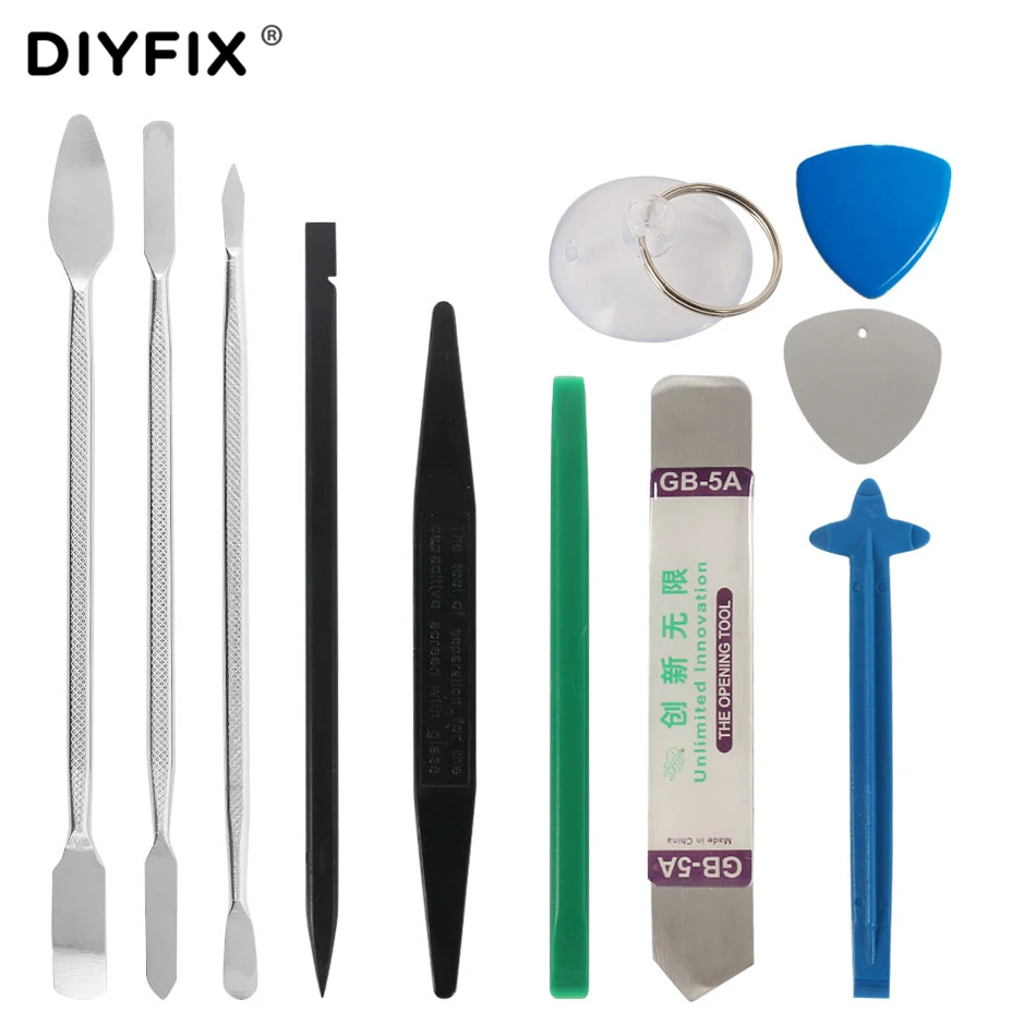 

DIYFIX 11Pcs Mobile Phone Repair Tools Kit Metal Spudger Set Nylon Opener for iPhone Tablet Computer Pry Opening Tools