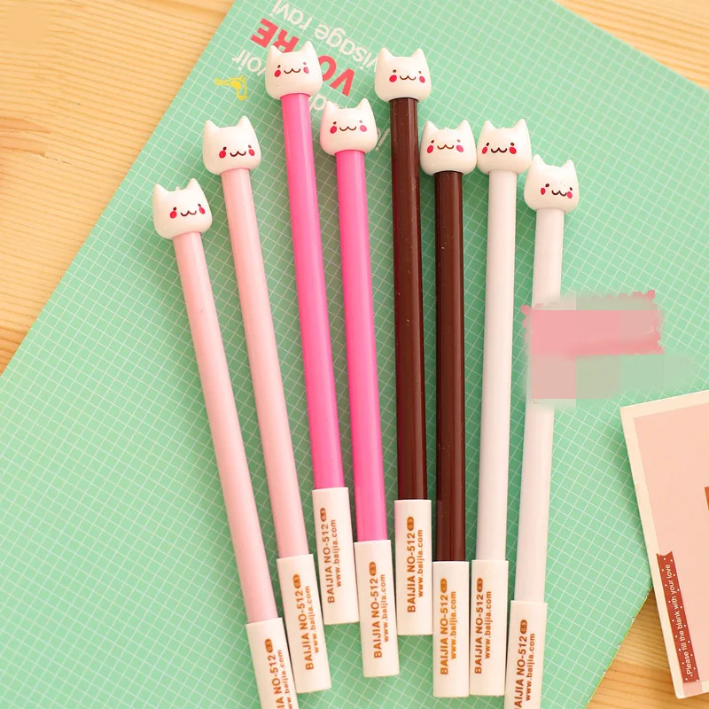 40 Pcs Creative Cute Cartoon White Cat Head Black 0.38 Mm Neutral Pen Student Wholesale Student Stationery Wholesale