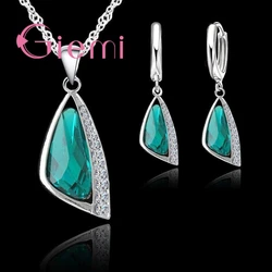 Hot Sale Elegant Wedding Jewelry Sets 925 Silver Needle Crystal Hoop Earrings Necklace Set Jewelry Sets For Women Gifts