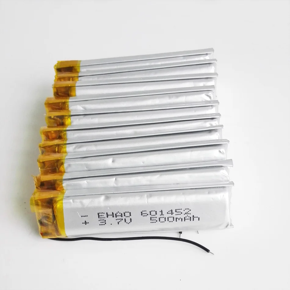 Wholesale 10 PCS 3.7V 500mAh 601452 Lithium Polymer LiPo Rechargeable Battery For Mp3 PAD DVD DIY E-book Bluetooth Smart Watch