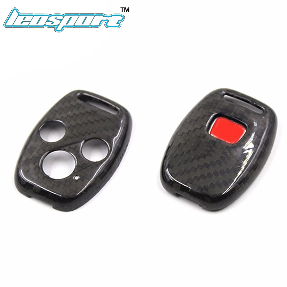 Leosport-Funda de fibra de carbono para llave, cubierta de fibra de carbono real para HONDA CIVIC DC5 con emblema rojo original con logotipo