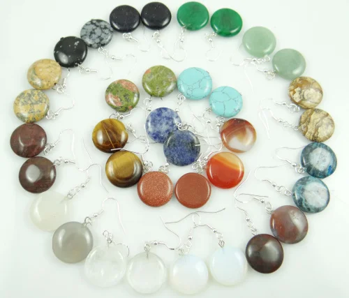 Natural stone Quartz Crystal tiger eye Turquoises Opal Circular earring pendant  for diy Jewelry making earring Accessories
