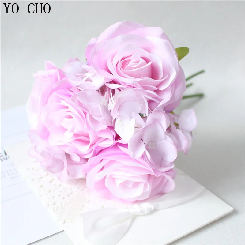 YO CHO-ramo de rosas para boda, Hortensia de seda, rosa, blanco, para dama de honor, accesorios de boda