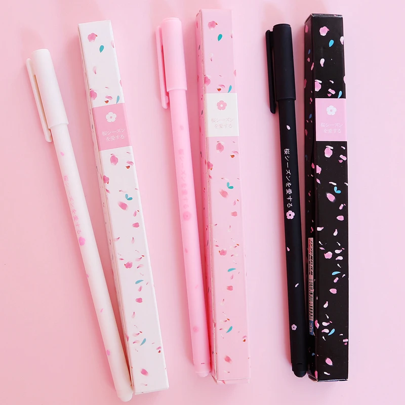 Romantic Sakura Gel Pen Rollerball Pen School Office Supply Student Stationery Signing Pen Black Ink 0.38mm