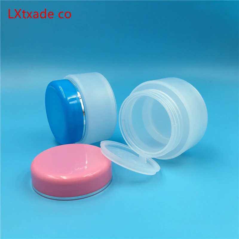 50pcs 30ML  50ML Frosted White Plastic Empty Packaging Bottle Jar Pink Blue Screw Lid Cream Empty Cocmetic Containers