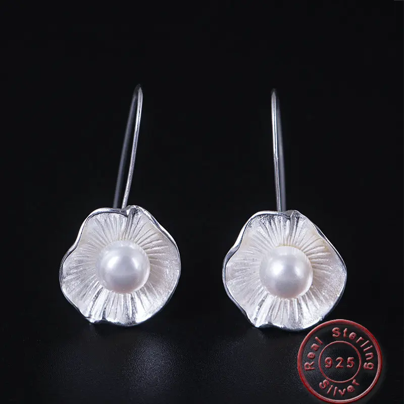 

Amxiu S925 Silver Earrings White Freshwater Pearl Earrings Handmade Jewelry for Women Girls Bijoux Ears Piercings Max Brincos