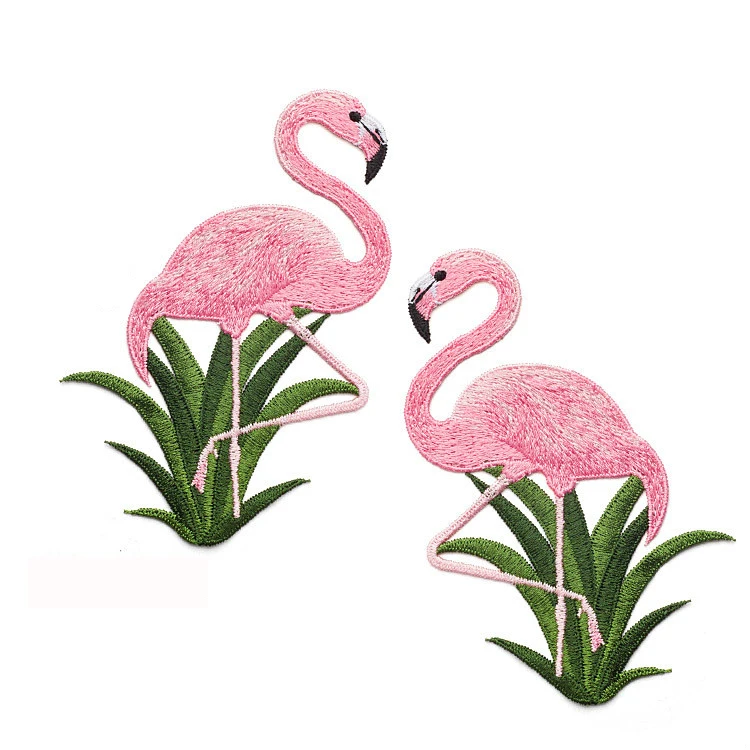 2PCs/Set Flamingo Patches For Clothing Bag Sticker Sew On Embroidered Fabric Appliques Sewing Accessories