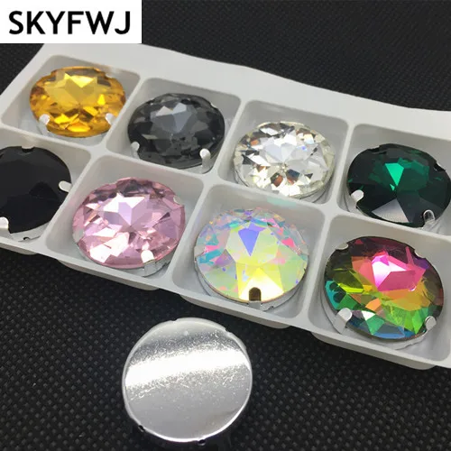 

40pcs Sew On ALL Colors 27mm Baoshihua Round Glass Crystal Fancy Stone With Silver Claw Setting Big Sewing Glass Crystals