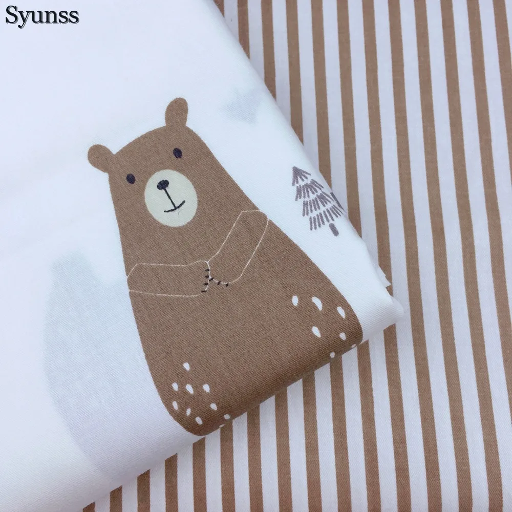 Syunss Bear Stripe Printed Twill Cotton Fabric, DIY Handmade Sewing, Patchwork Cloth, Bedding Textile, Quilting Tilda Tissue