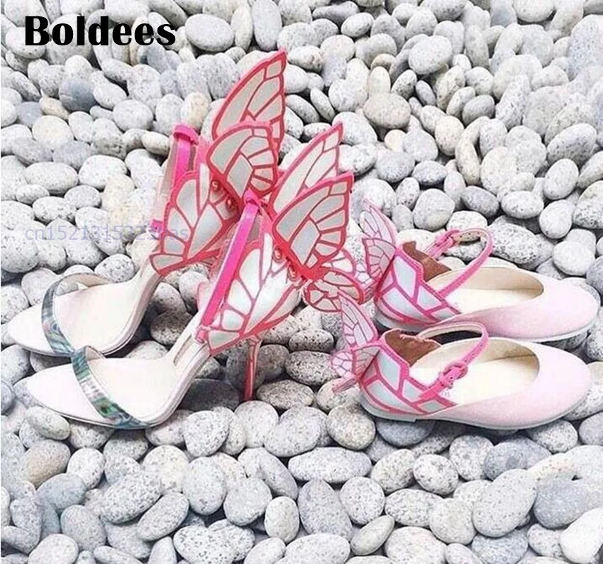 Eleganckie Chaussures Femme Sexy solidne sandały damskie hafty skrzydła motyla buty na cienkich wysokich obcasach pompy Party Leisure Shoes