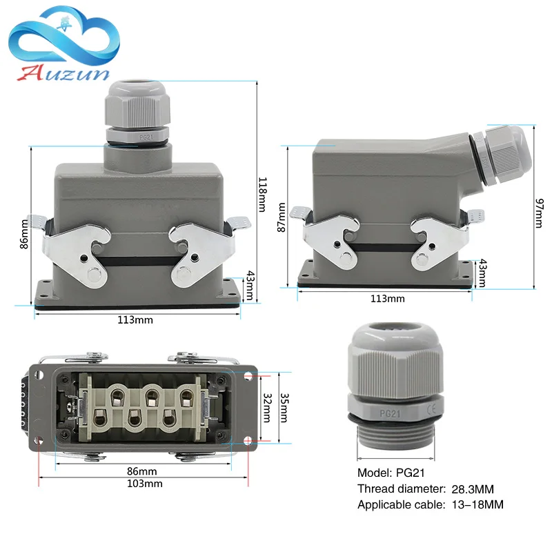 HDC - HSB - 006 Heavy Duty Connector 6 Pins Core High Current 35A Aviation Industry Waterproof Plug Socket 500V