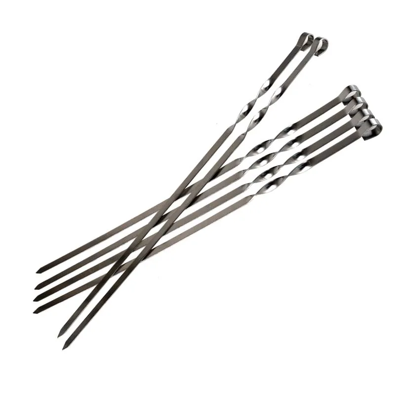 19.68\'\' 50cm Stainless steel Barbecue Skewers BBQ Grill Set Wide Resuable Shish Kabob Sticks Long BBQ Forks set 6/10/12pcs