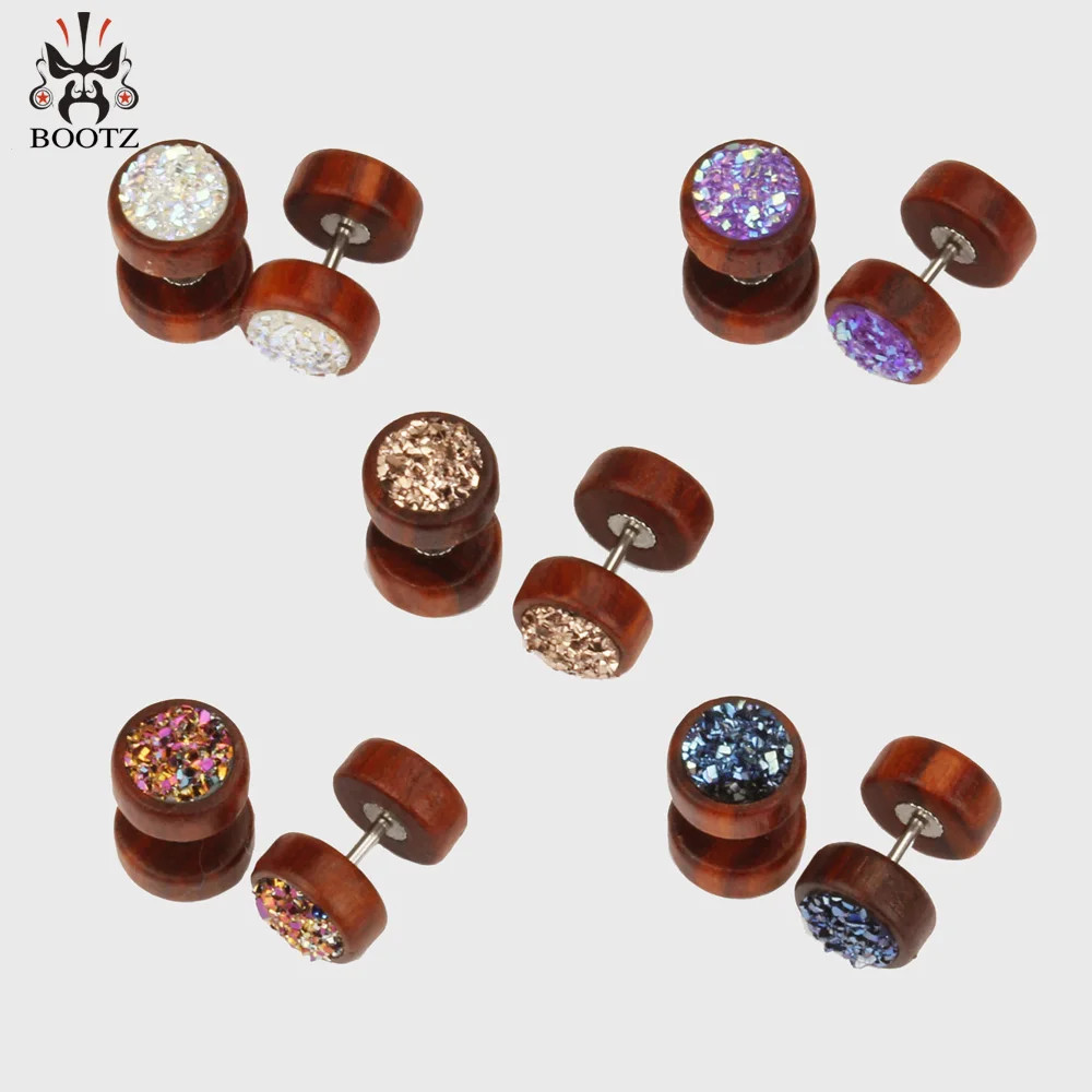 Wholesale Price Mix 5 Colors Fake Wood Ear Plugs Piercing Tunnels Gauges Body Jewelry Earrings Piercing Stretchers 50PCS