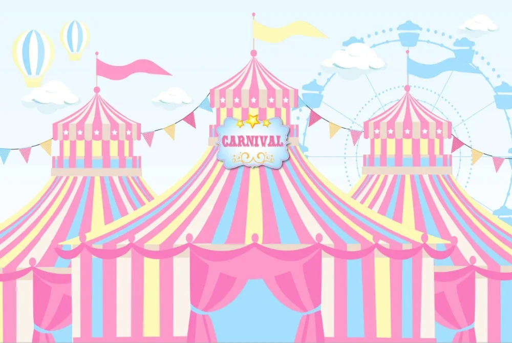 7x5FT Welcome Carnival Circus Tent Ferris Wheel Amusement Balloons Custom Photo Studio Backdrop Background Vinyl 220cm x 150cm