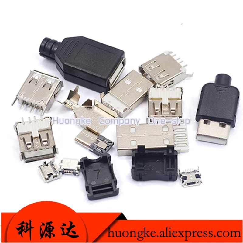 10p/lot USB interface female male connector socket connector type A B type patch straight into the curved needle straight needle