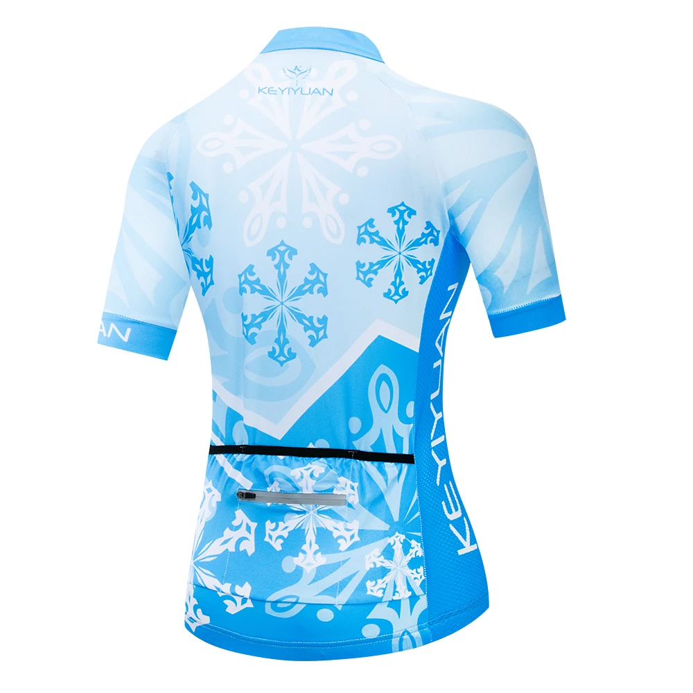 2019 Keyiyuan Spring and Summer New Road Cycling Equipment Quick Dry Perspiration Women's Blue and White Short Sleeve Top