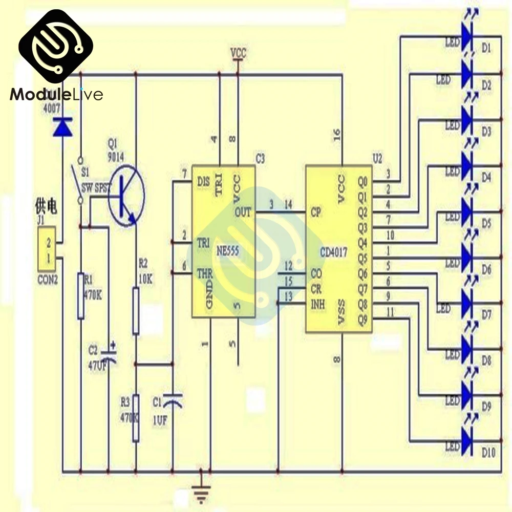 NE555 Wheel Of Fortune  CD4017 Kit Electronic DIY Bricolaje Trousse Electronica Production Lucky Rotary Suite Components 3.5-6V