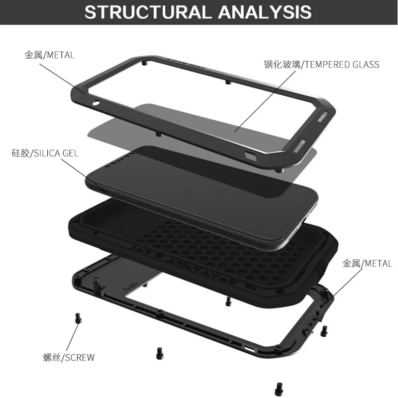 Powerful Armor Case For iPhone Xs Max XR Premium Shockproof Aluminum Cases Cover for iPhone X XS 10 Rugged free Tempered Glass