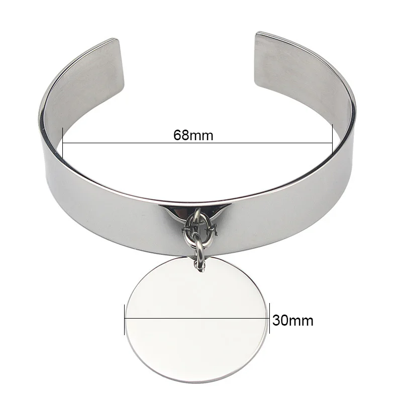 Stainless Steel Cuff Bracelet with Round Engravable Laser Charms Women Jewelry Couple Bracelet & Bangle