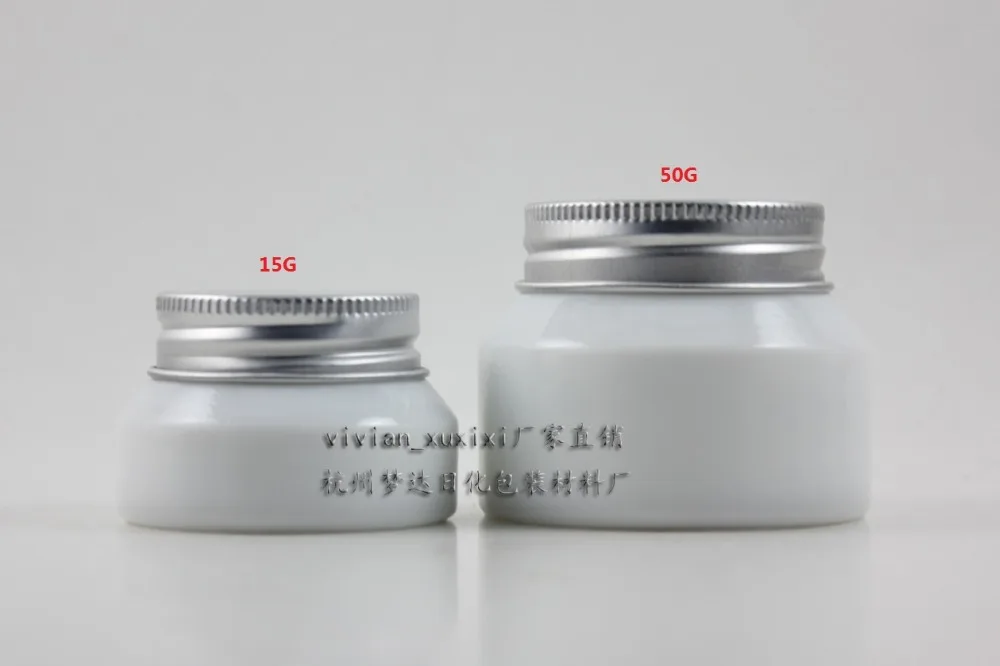 

30pcs 15g white glass cream jar with matte silver aluminum lid, empty 15g glass cosmetic jar for sample ,15g mini glass bottle