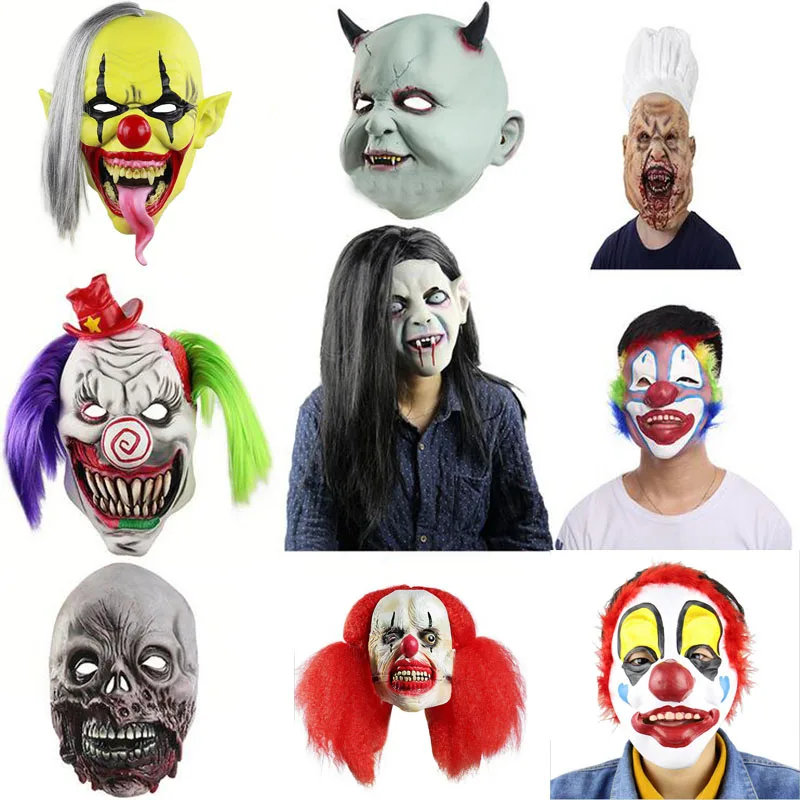 

Scary Clown Halloween Latex Mask Long Hair Grudge Ghost Hedging Zombie Mask Realistic Latex Masks Cosplay Masquerade Party Props