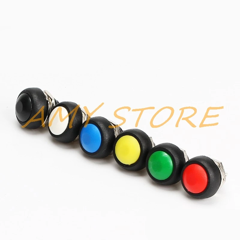 5Pcs PBS-33B SPDT Black Red Green Yellow Blue Orange OFF-(ON) Mount 12mm Waterproof Momentary Push button Switch 3A 125V 1A 250V