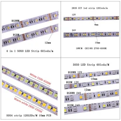 LED Strip 5M 2835 5730 5050 5054 RGB CCT RGBCCT RGBW RGBWW WARM WHITE 60/120/240/480 LED 4in1 12V 24V tape Light Strips Flexible