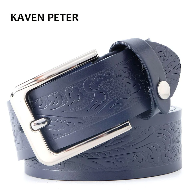 Floral Print Belt For Men Genuine Leather Belts 4.0 cm Strap Width Casual Leather Men Belts Black Color Dark Brown Dark Blue