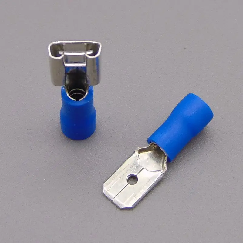 connector 100PCS  Blue  Fully Insulated Spade Electrical Crimp Connectors- Mixed Male & Female