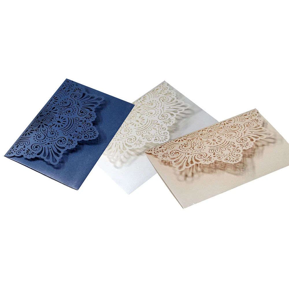 10Pcs Laser Cut Noble Flora Invitations Card Elegant Lace Favor Envelopes Wedding Party Decor